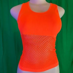 Highlighter orange netted back shirt / cover up